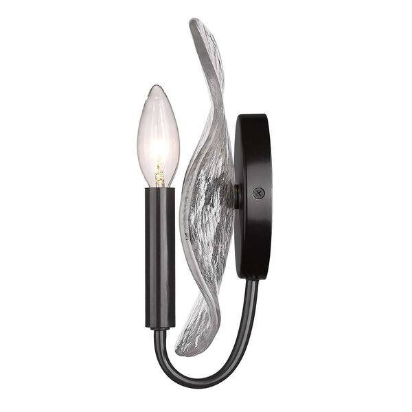 Samara Matte Black One-Light Wall Sconce with Hammered Water Glass, image 2